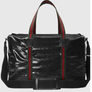New Gucci Black Crystal Monogram Weekender Duffle Bag With Crossbody Strap